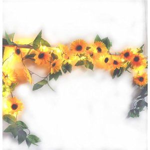 2 Pack 8.8FT Artificial Sunflower Garland with 100 LED Fairy String Lights, Vine